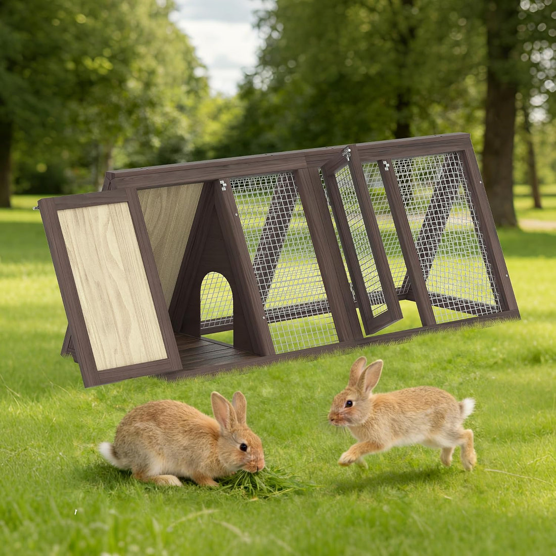 Small Chicken Coop, Wooden Rabbit Hutch Outdoor(Modern Grey)