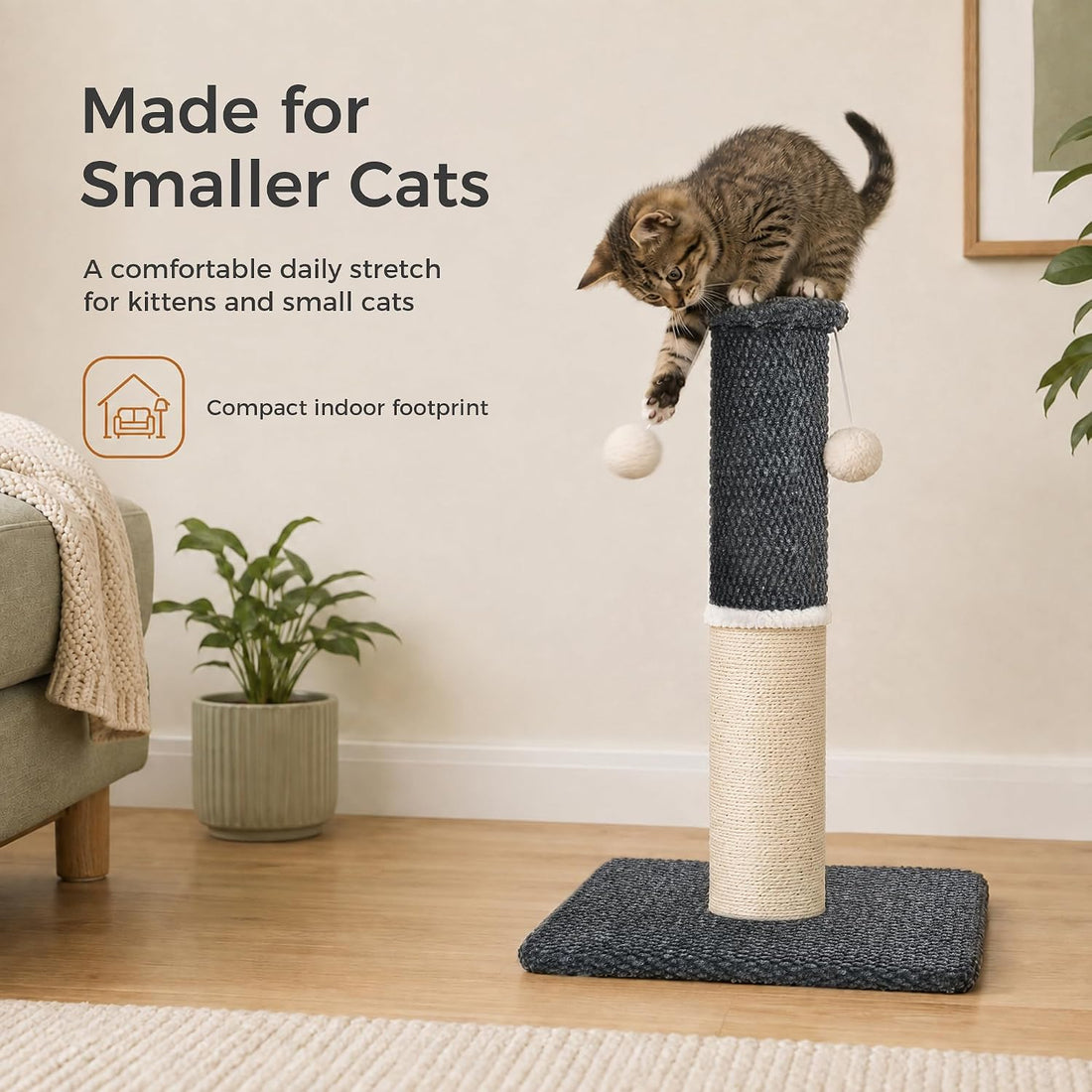 Made4Pets Cat Scratching Post with Sisal & Carpet for Indoor Cats