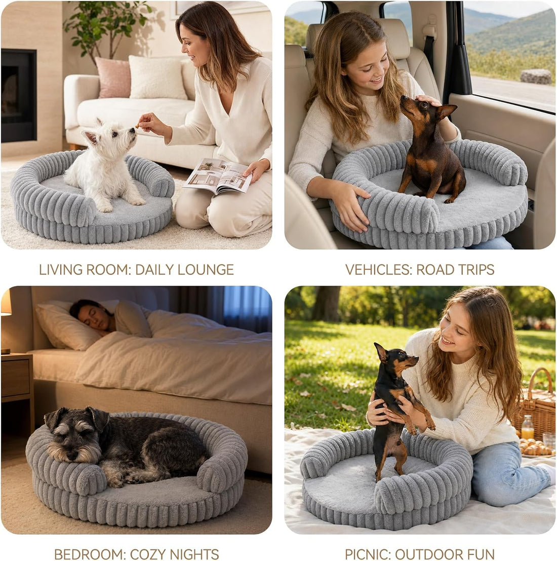 Luxury Donut Dog Bed, Fluffy Orthopedic Dog Couch Washable Round Pet