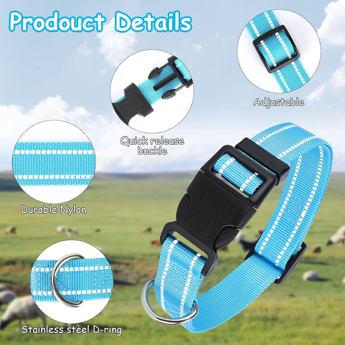 5 Pack Reflective Goat Collars with Bells,Anti-Lost Pet Collar
