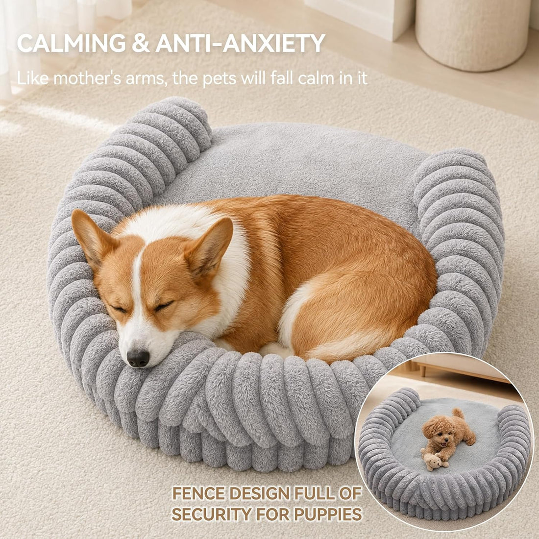Luxury Donut Dog Bed, Fluffy Orthopedic Dog Couch Washable Round Pet