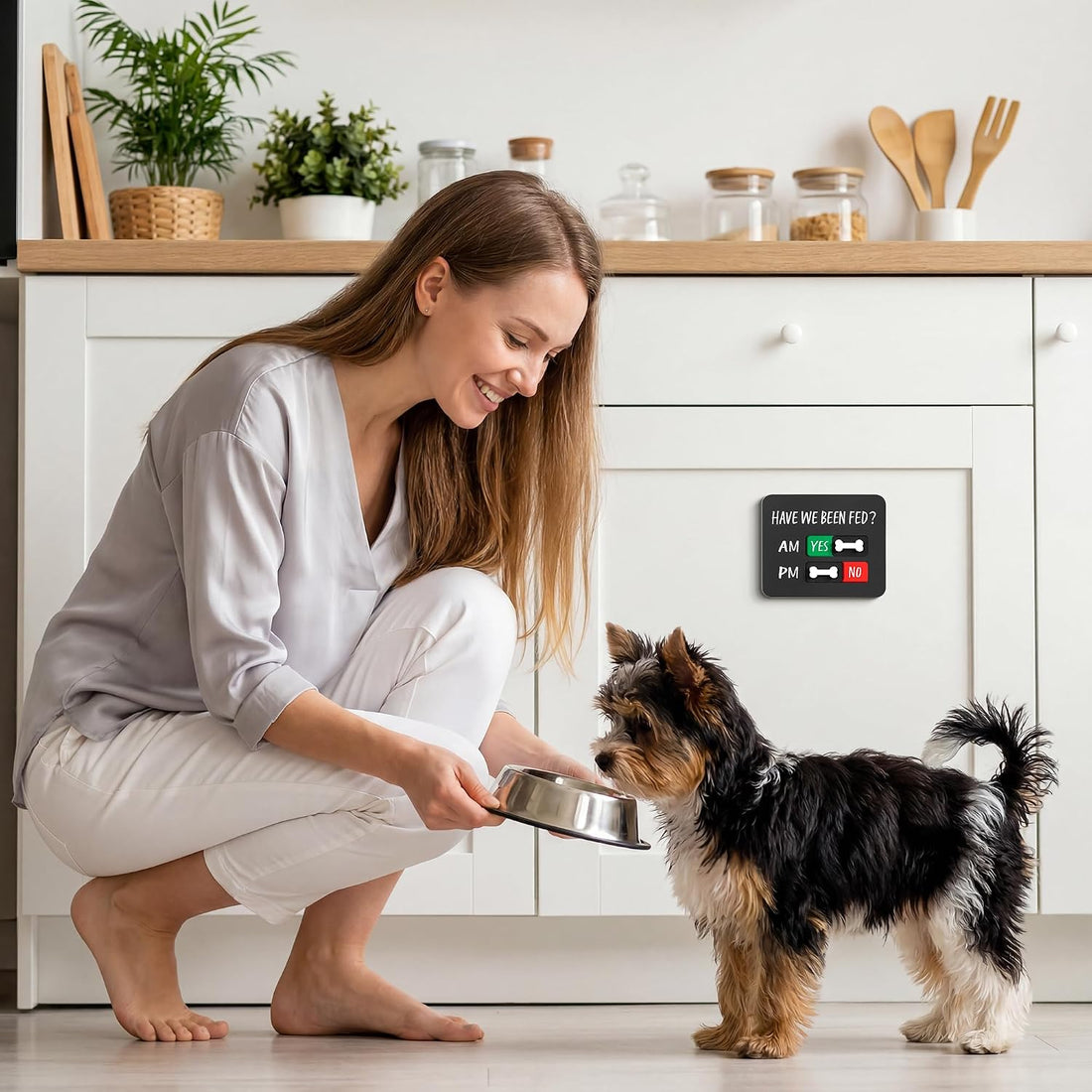 Dog Fed Sign with Magnet, AM/PM Dog Feeding Reminder Sign with 3D