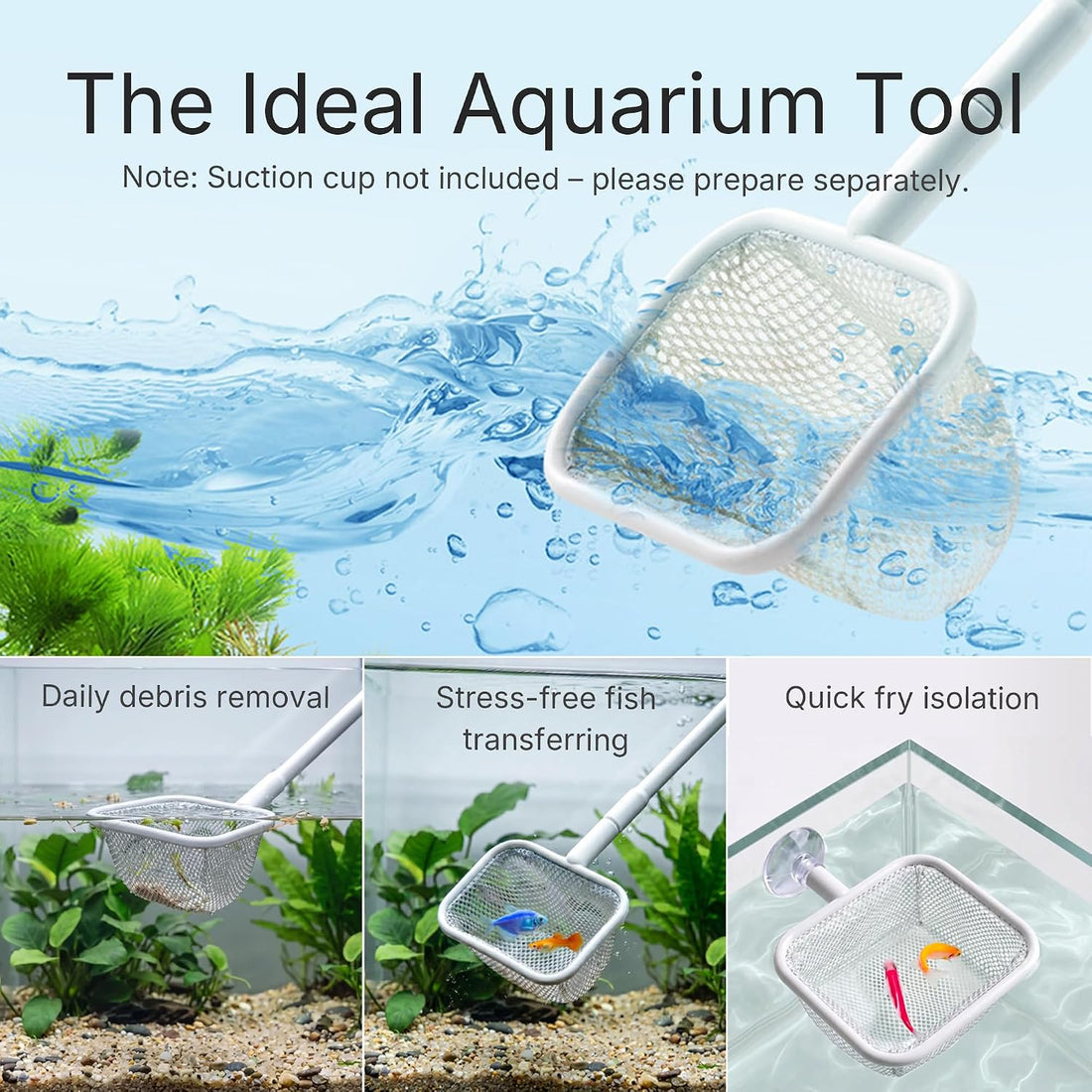 Aquarium Fish Net, 12.6in Square Fine Mesh for Betta Shrimp Tank