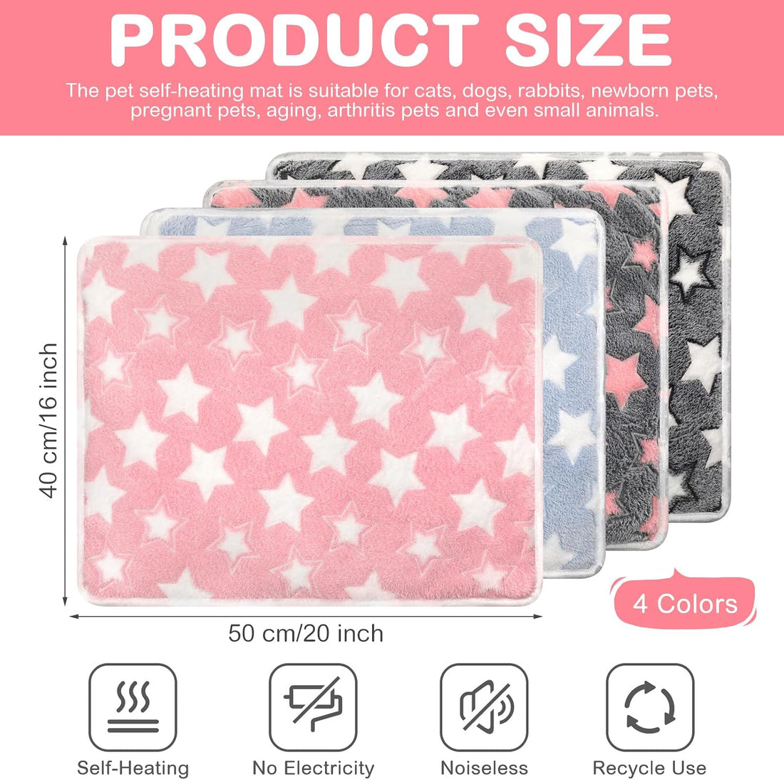 4 Pack Self Heating Cat Pad Self Warming Dog Mat, Star, 16 x 20 Inch