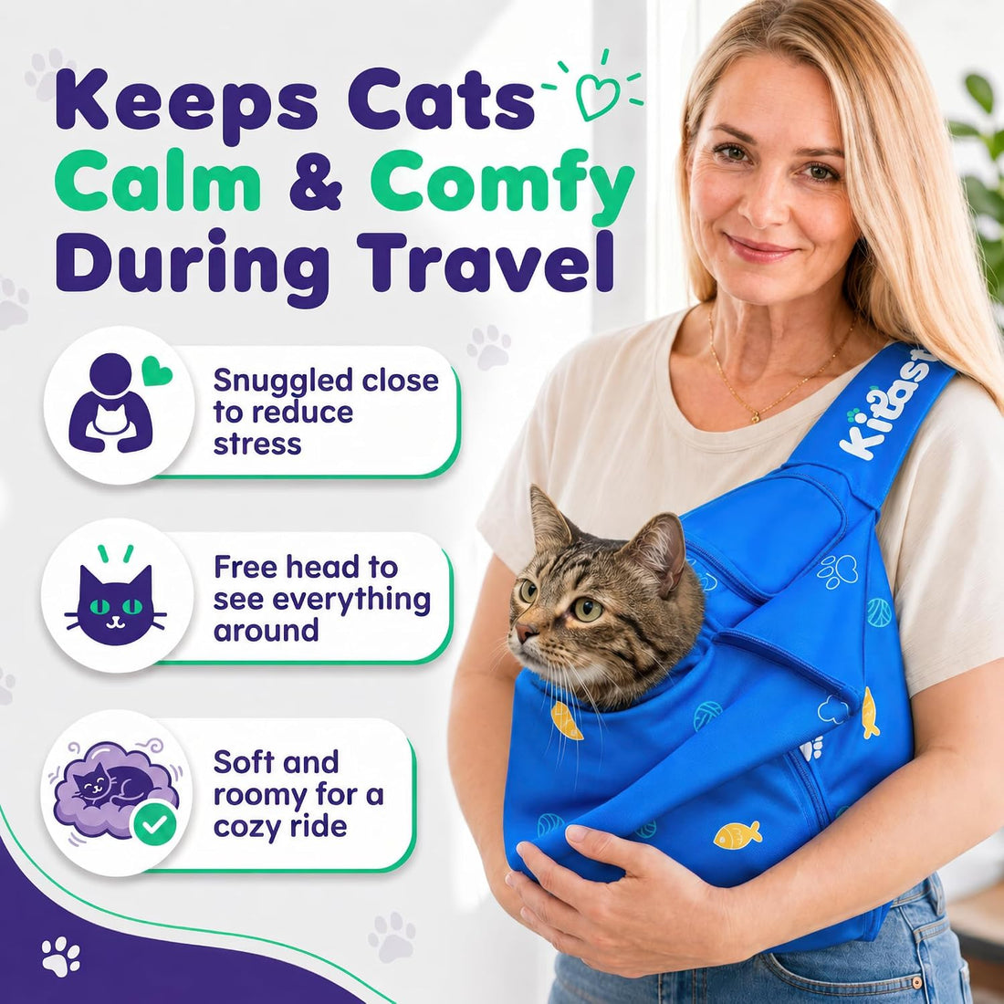 Cat Carrier Pouch - Soft Calming Sling, Vet, Grooming