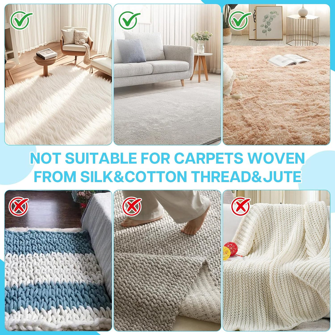 3PCS Carpet Rake for Pet Hair Removal, 54” Adjustable Long Handle