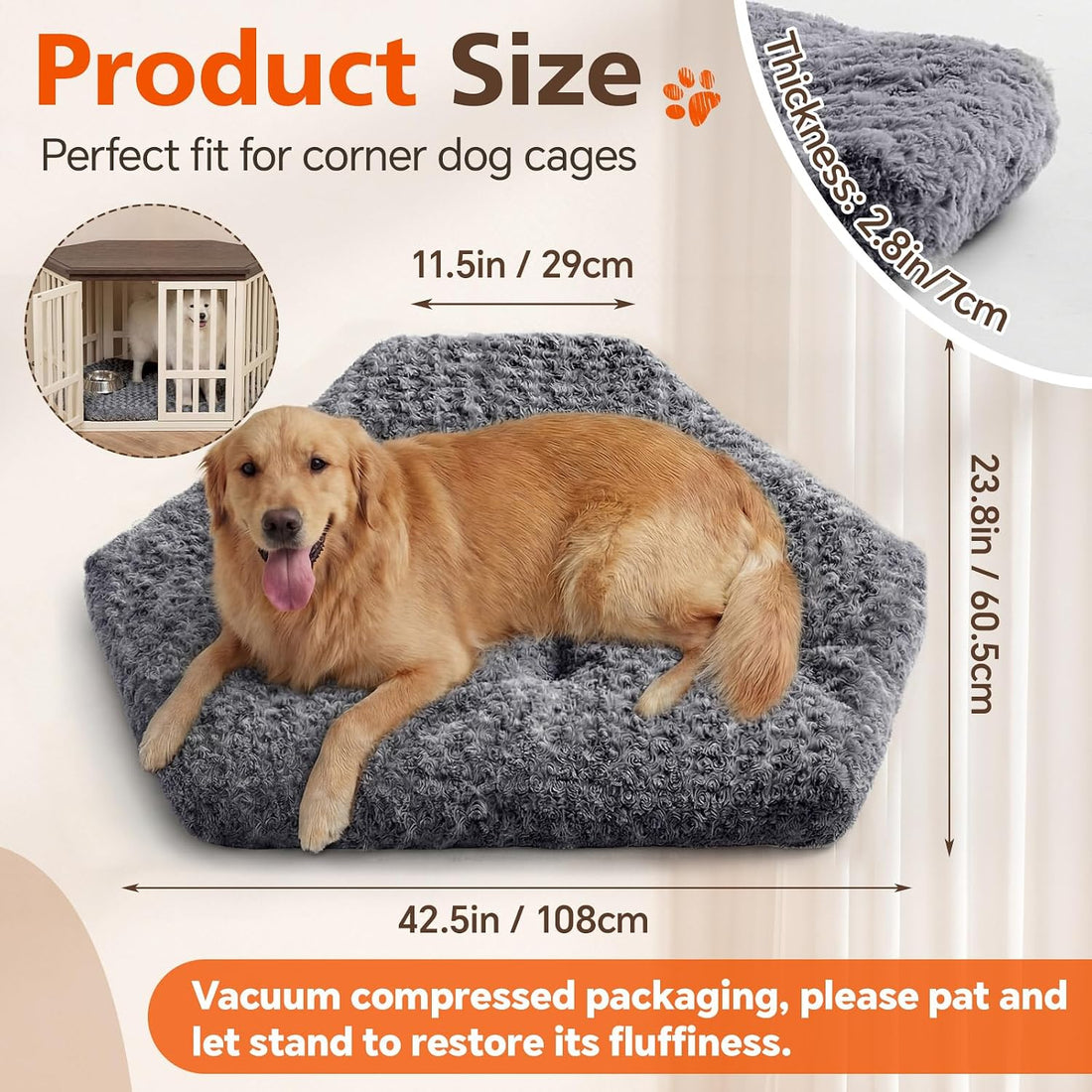 Fanfanwin 42.5 x 23.8 Inch Dog Kennel Pad Furniture Crate Corner