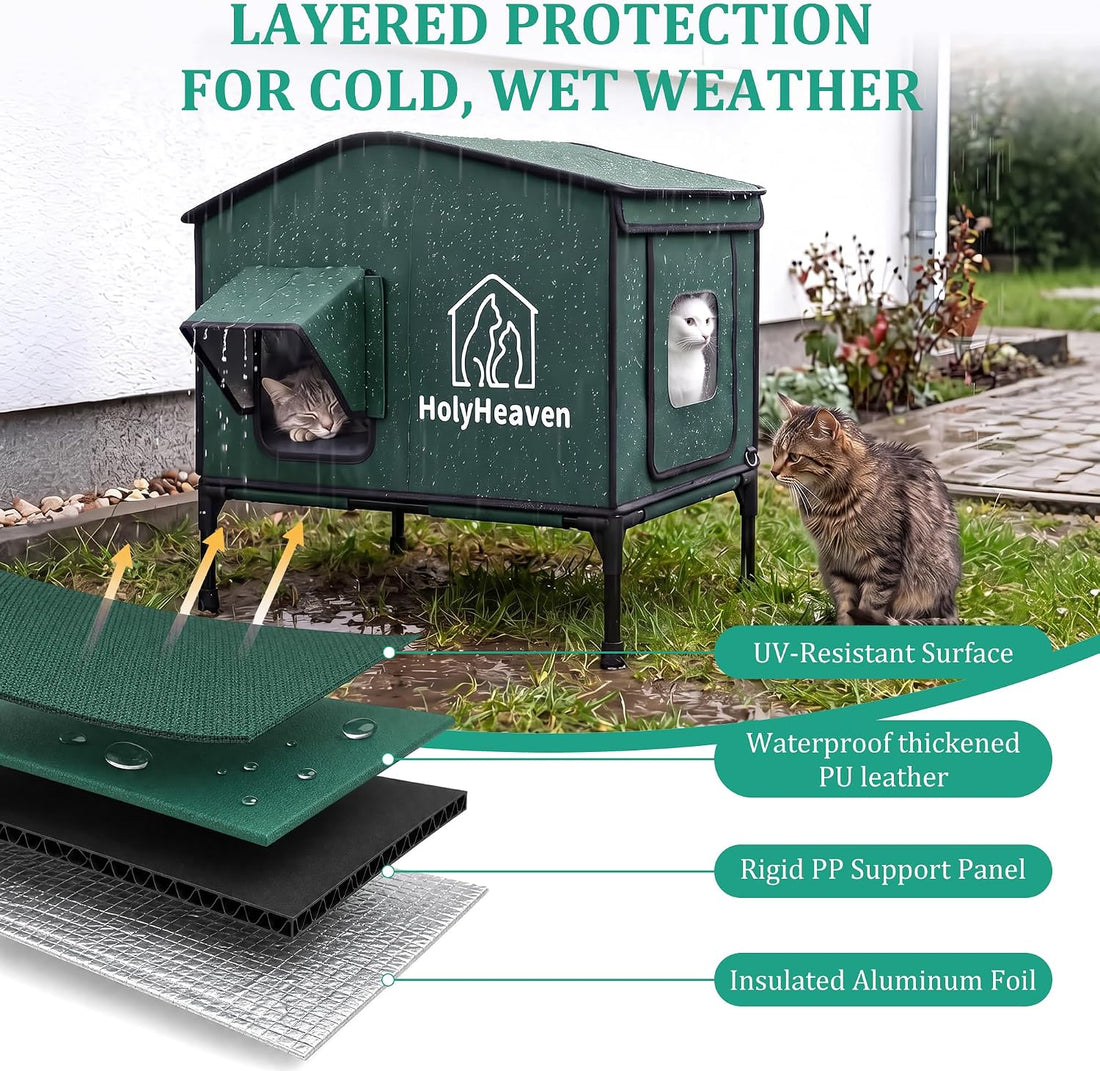 Extra Large PU Leather Heated Cat House for Outside