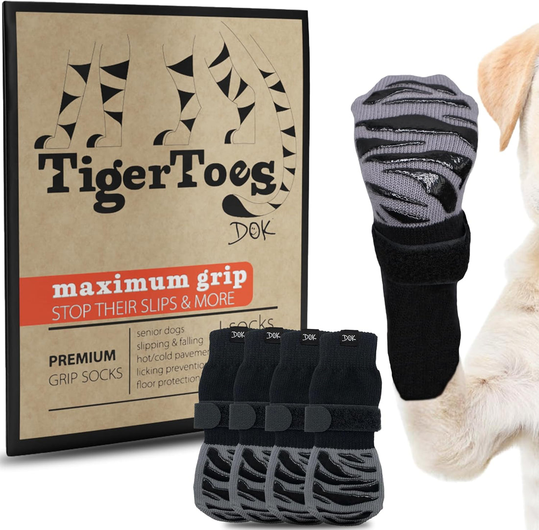 DOK TigerToes Premium Non-Slip Dog Socks for Hardwood Floors