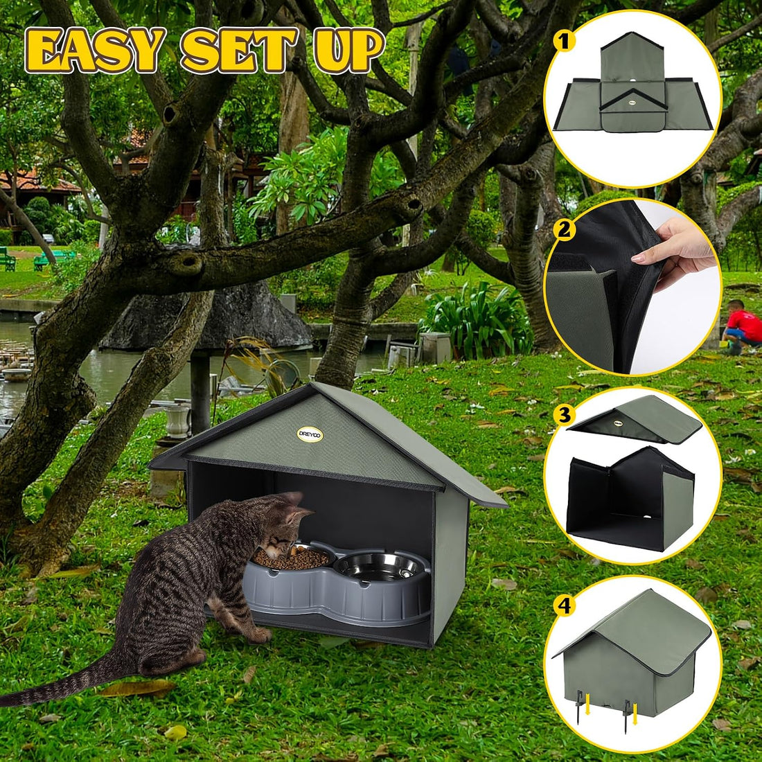 Dreyoo Outdoor Cat Feeding Station for Food & Water