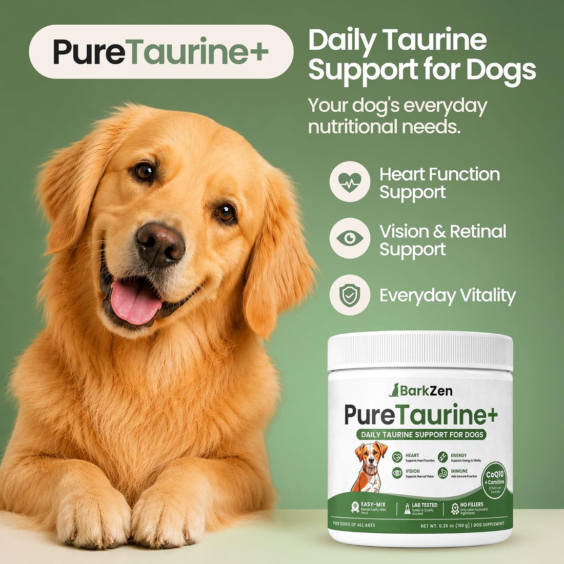 PureTaurine+ Dog Taurine Powder Supplement, Chicken Flavor, 100g