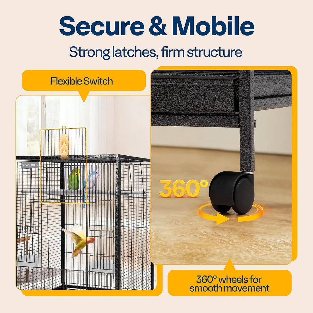 VIVOHOME 30 Inch Height Wrought Iron Bird Cage with Rolling Stand