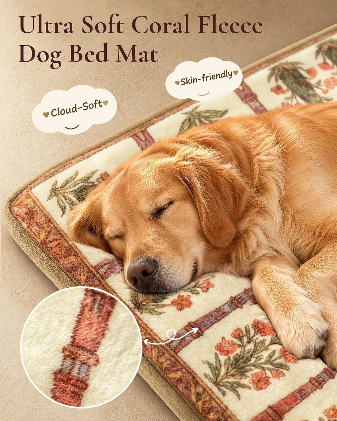 Exsnugy Dog Crate Pad,Boho Washable Dog Bed Mats for Medium Pets