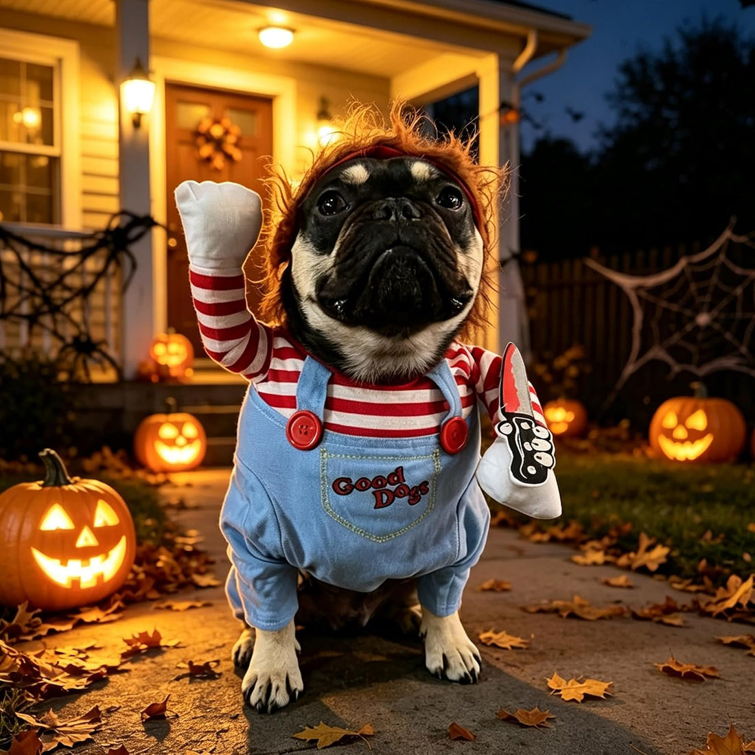 Dog Halloween Costumes, Funny Dog Killer Doll Costume with Wig