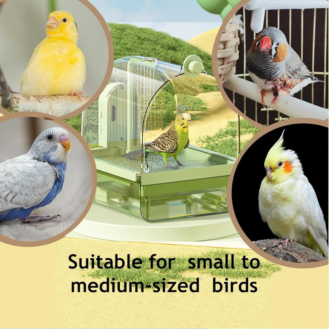 Bird Bath for Cage with Pump, Parrot Shower Bathtub Running Water