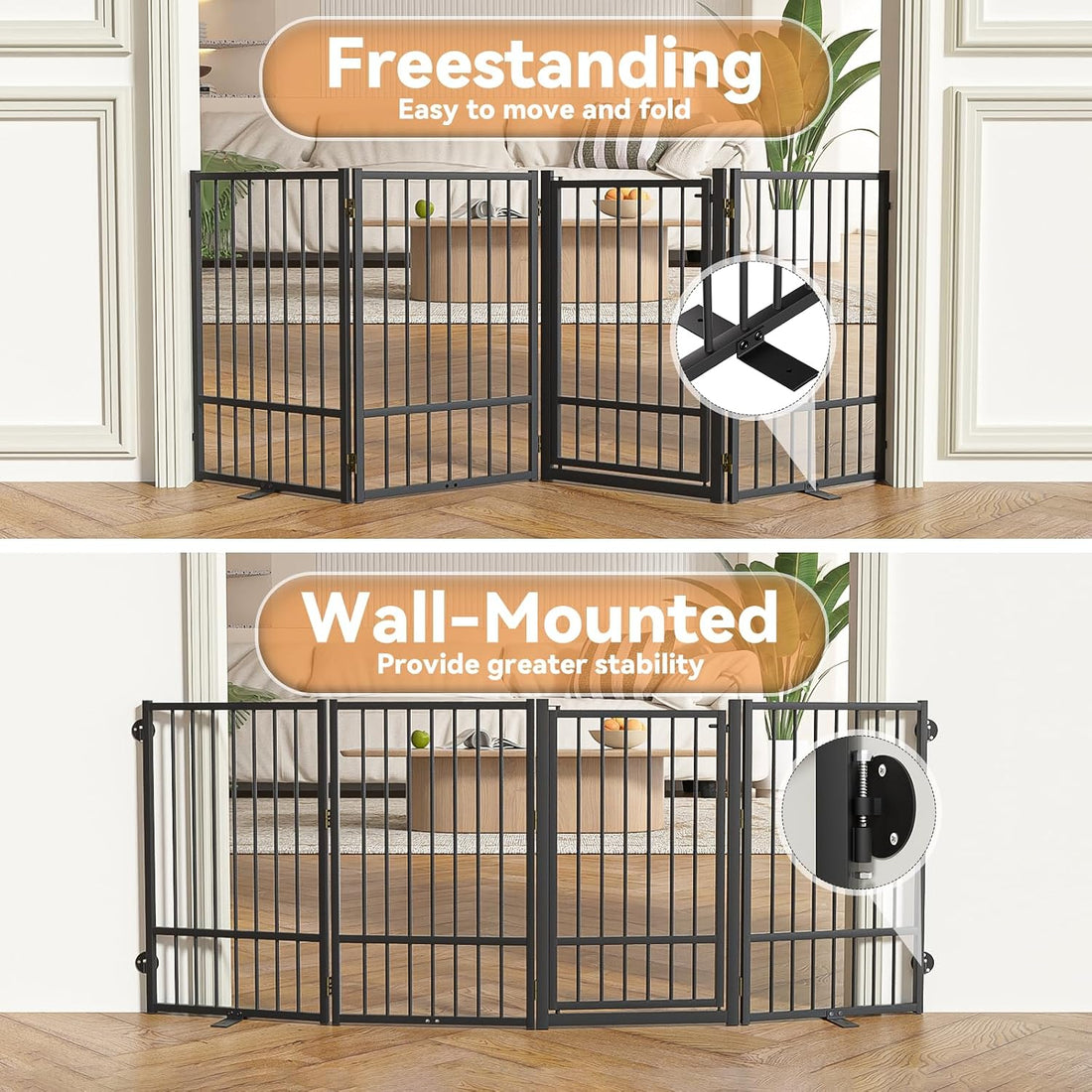 SNUOWU Full Metal Freestanding Dog Gate with Door