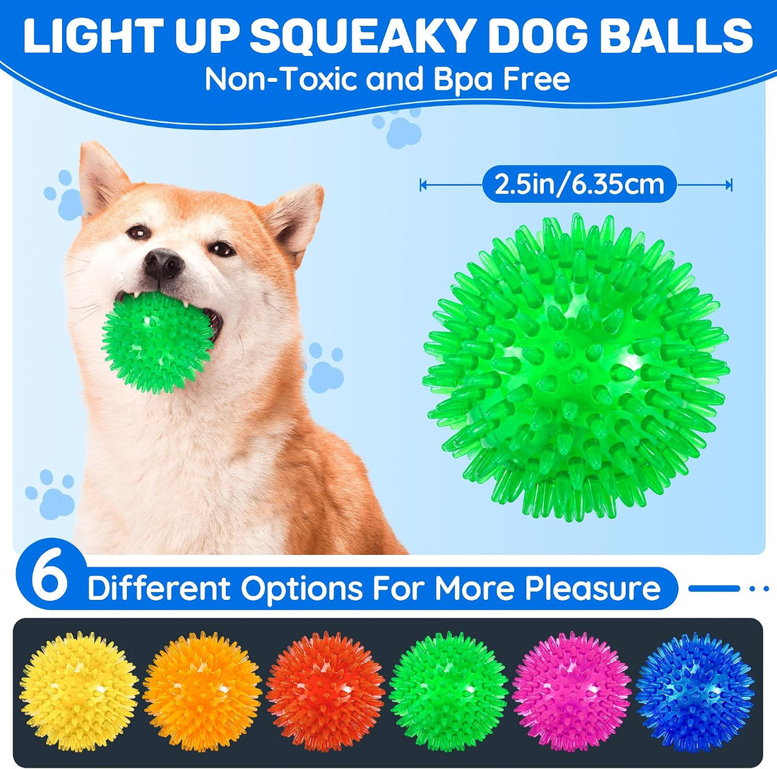 Ousiya 6 Pack 2.5" Light Up Squeaky Dog Balls