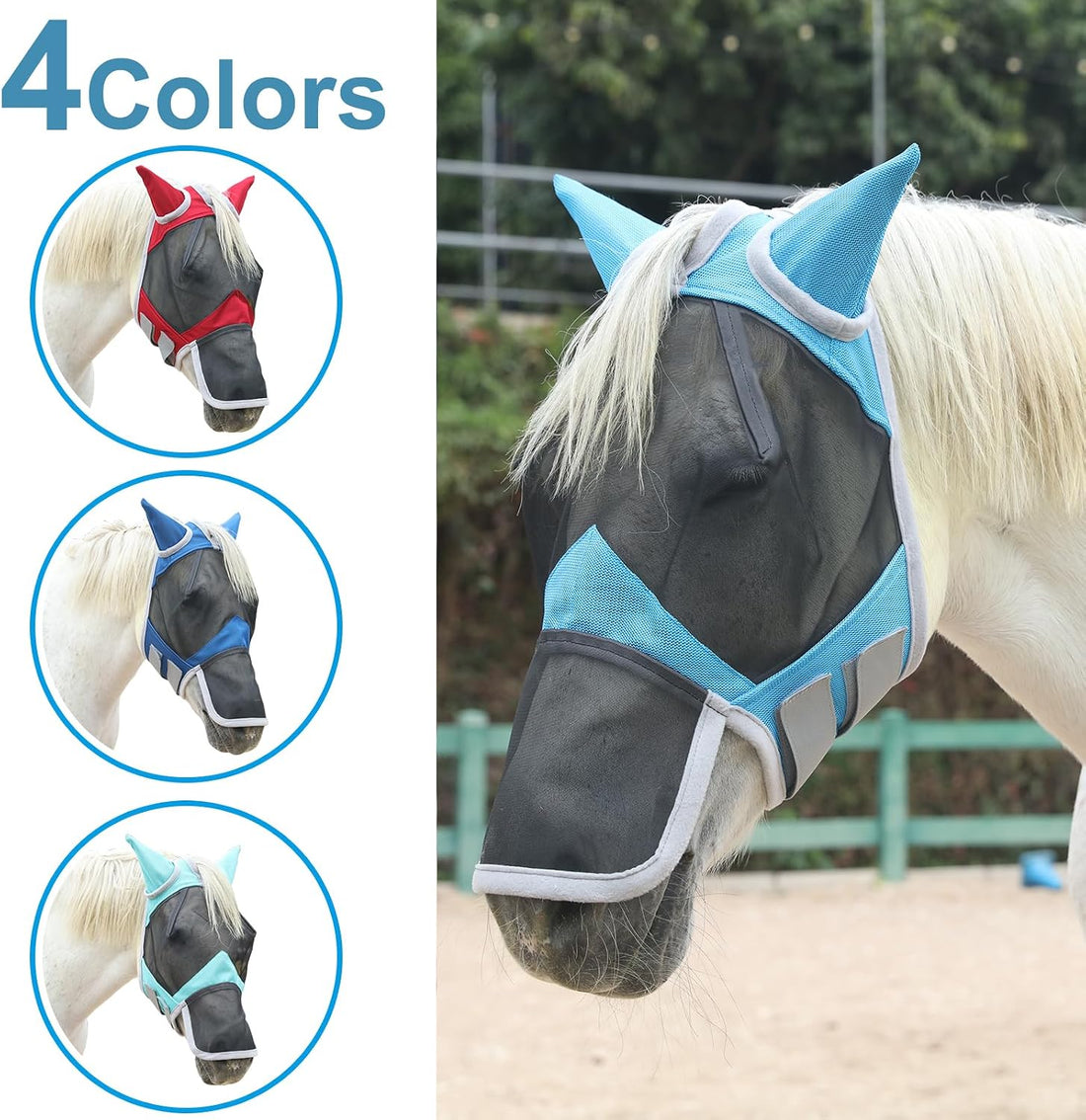 Horse Fly Mask with Ears & Long Nose, Fine Mesh