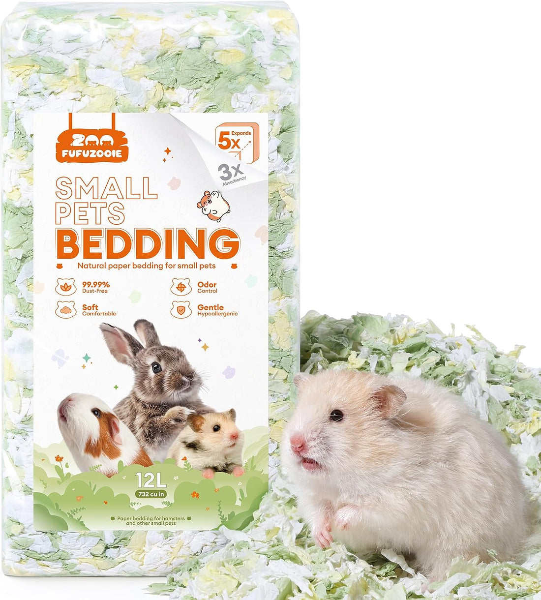 Hamster Paper Bedding 12L Odor Control 99% Dust-Free