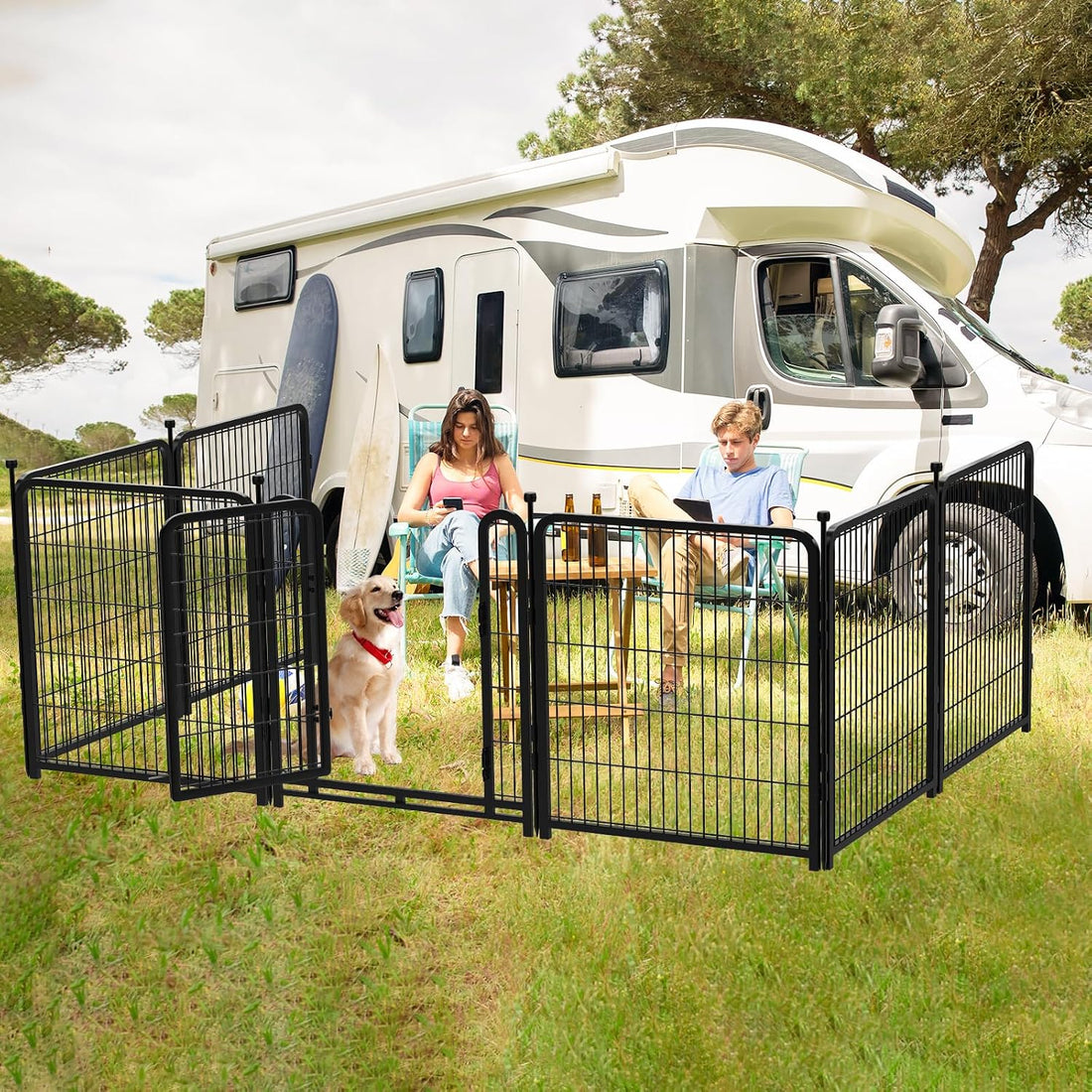 Getlay Dog Playpen 48 inch 8 Panels Total 17.7 Ft Dog Fence Outdoor