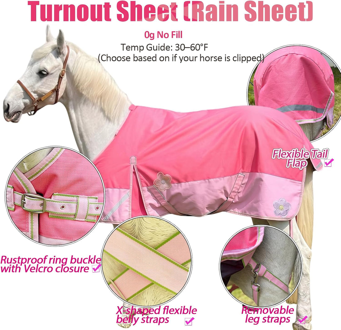 1200D 30-60°F Fall Turnout RAIN Sheet,No‑Fill,Reflective Tape,Pink