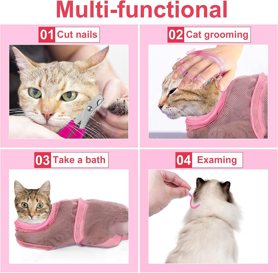 Patelai 5 Pcs Cat Bathing Bag Set Cat Grooming Bag