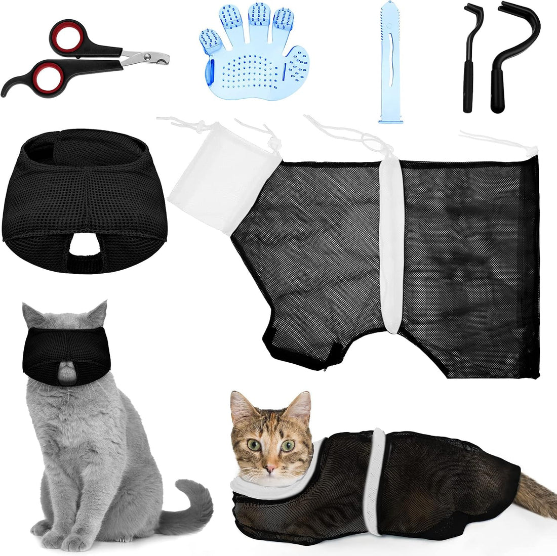 Patelai 5 Pcs Cat Bathing Bag Set Cat Grooming Bag