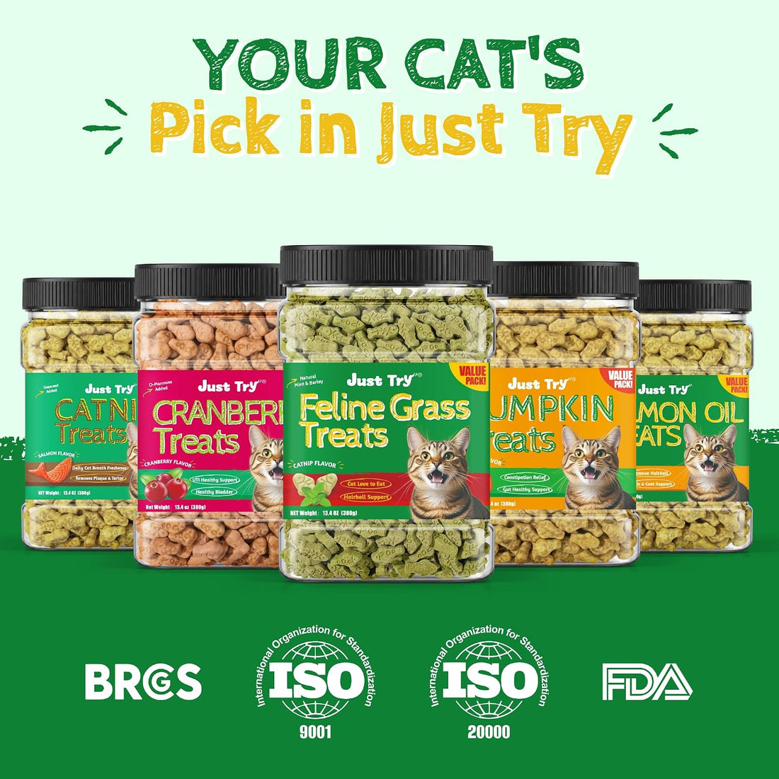 Just Try Cat Grass Treats for Indoor Cats Hairball Control 13.4 OZ