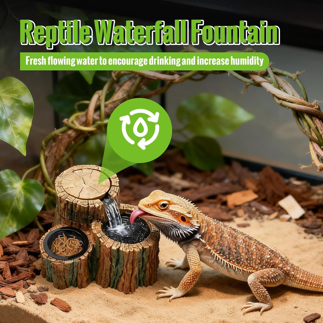 MIXJOY 2 in 1 Reptile Water Fountain with Food Dish 550ML