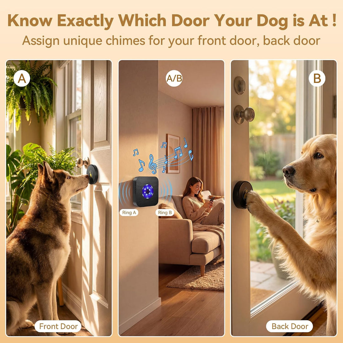 TECKNET Dog Door Bell, Dog Bells to Go Outside with 55 Melodies