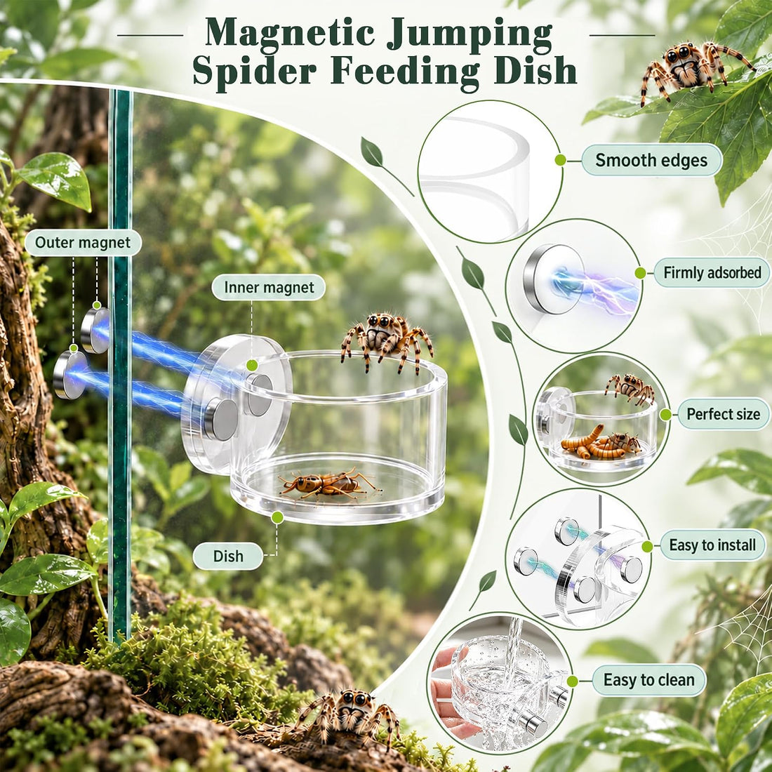 Upgrad Jumping Spider Magnetic Water Feeding Dish for Small Pet