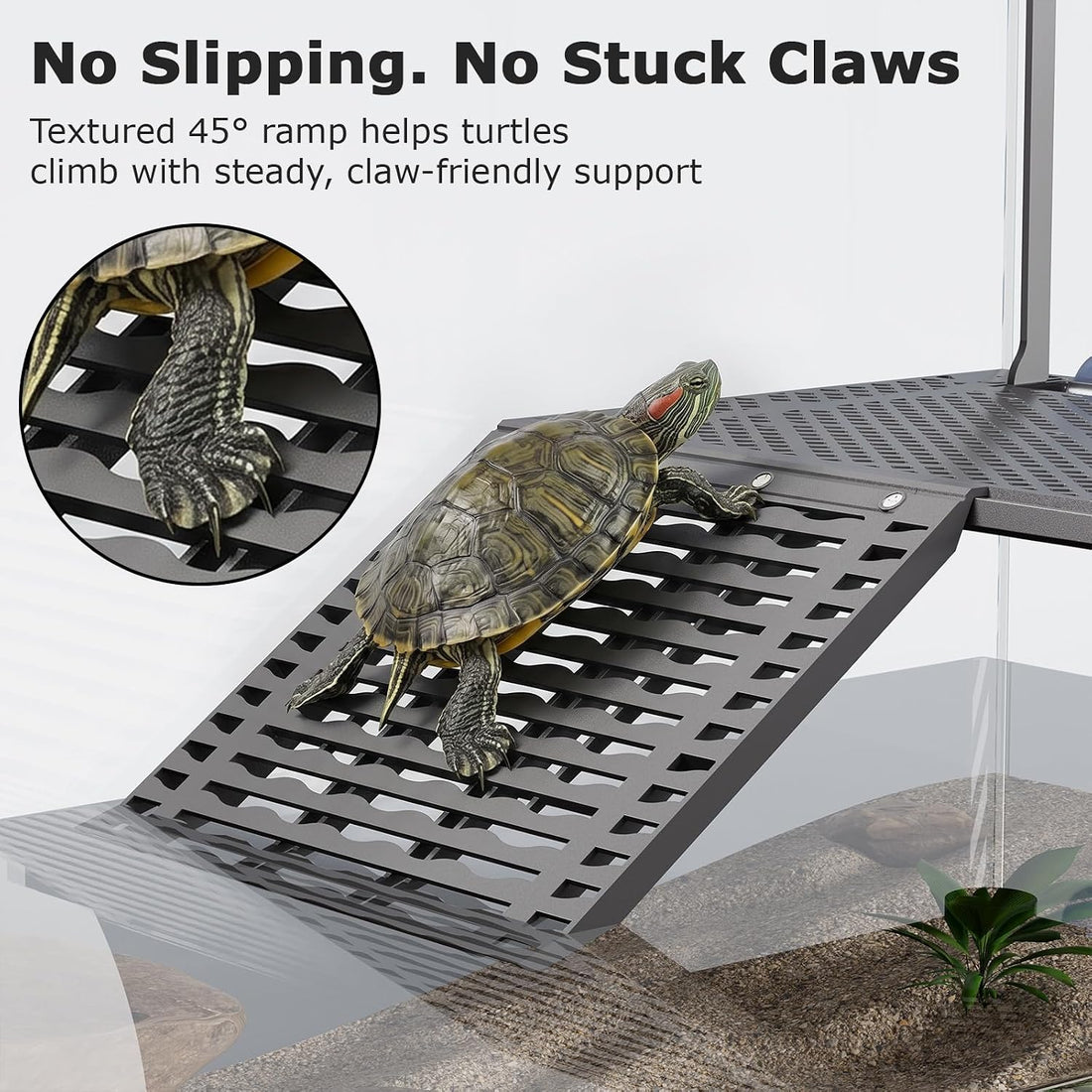 Large Hanging Turtle Basking Platform with Ramp, Food Tray, Upgraded