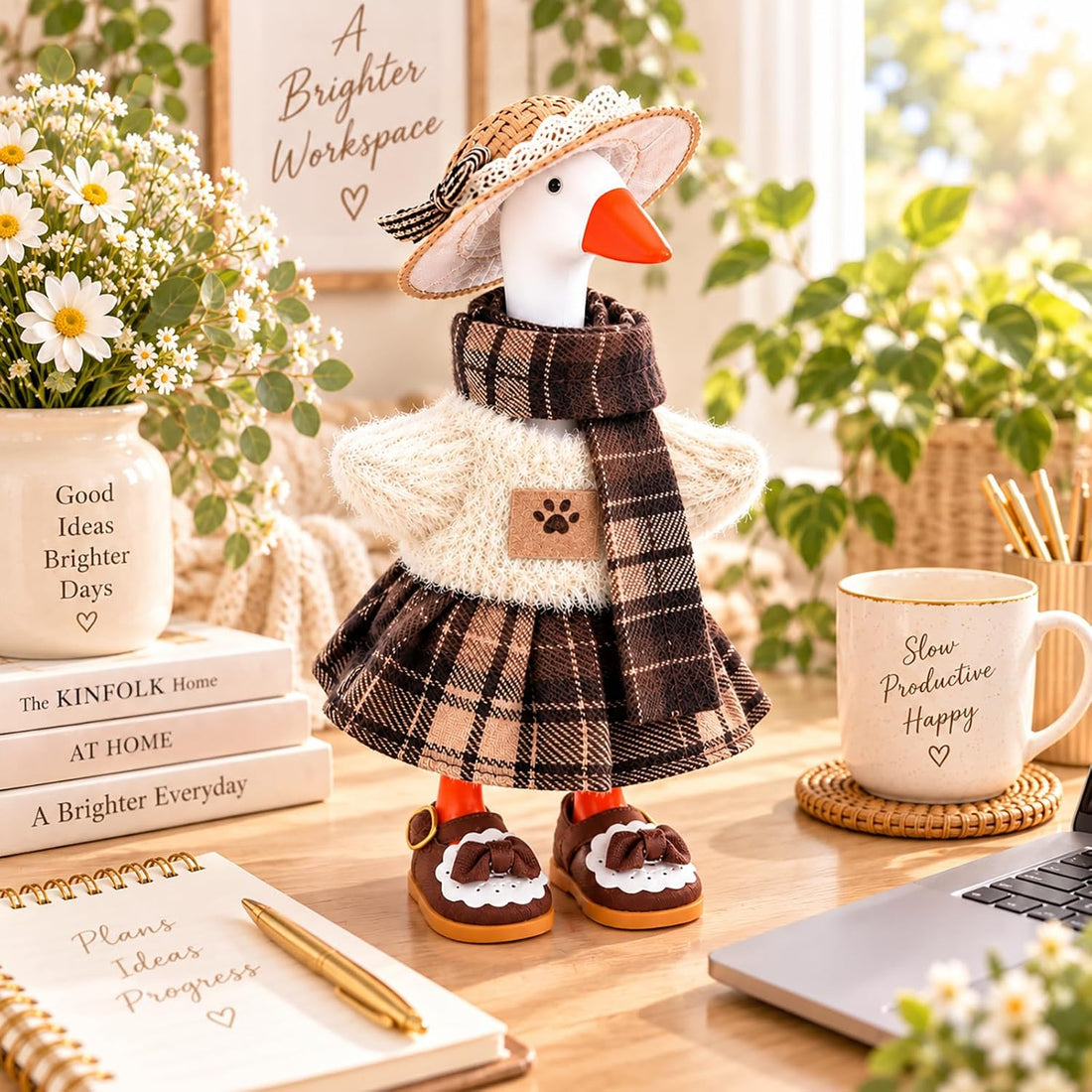 7inch Desk Goose Outfits, Mini Desktop Goose Clothes with Straw Hat