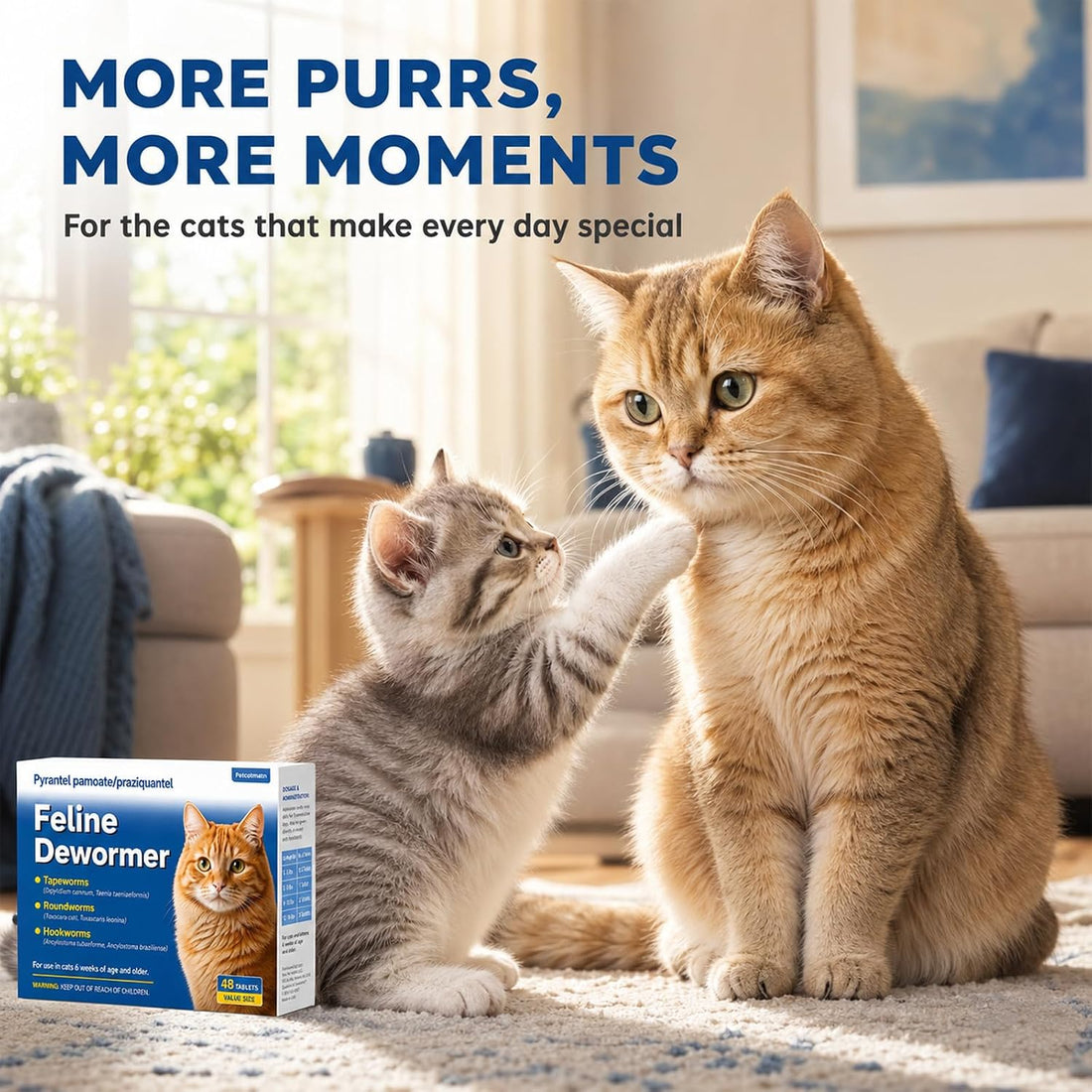 Dewormer for Cats & Kittens, Broad Spectrum Cat Dewormer for Tapeworms