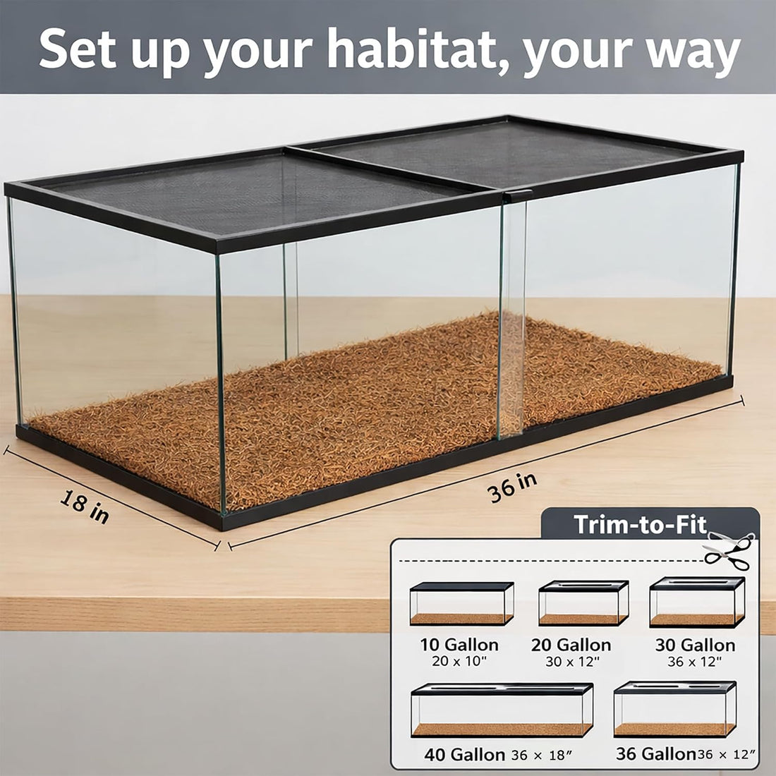 Reptile Carpet,18"×36",2 PCS Natural Coconut Fiber Liner Flooring