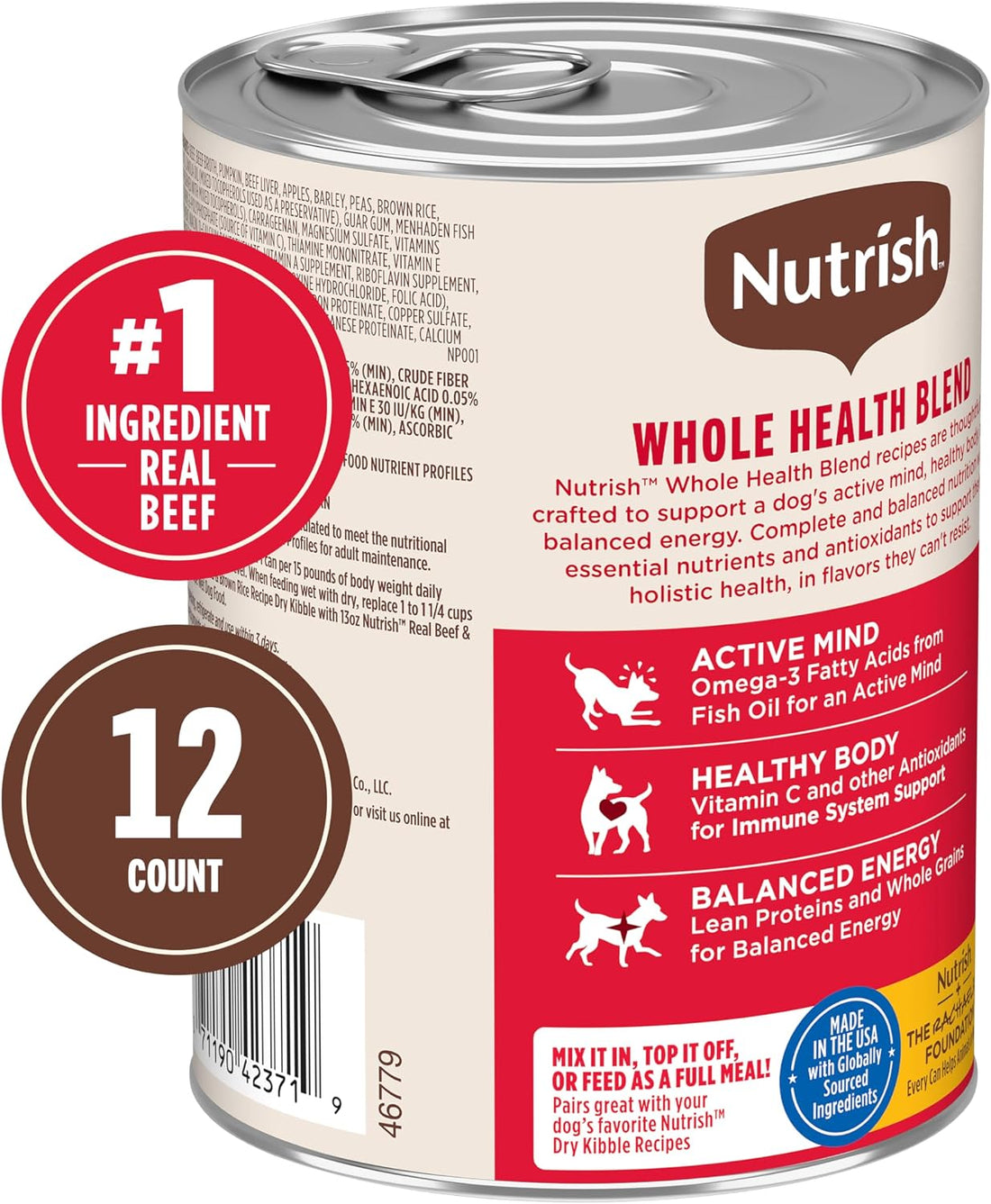Nutrish Beef Paté Wet Dog Food, 13 oz. Can, 12 Pack (Rachael Ray)