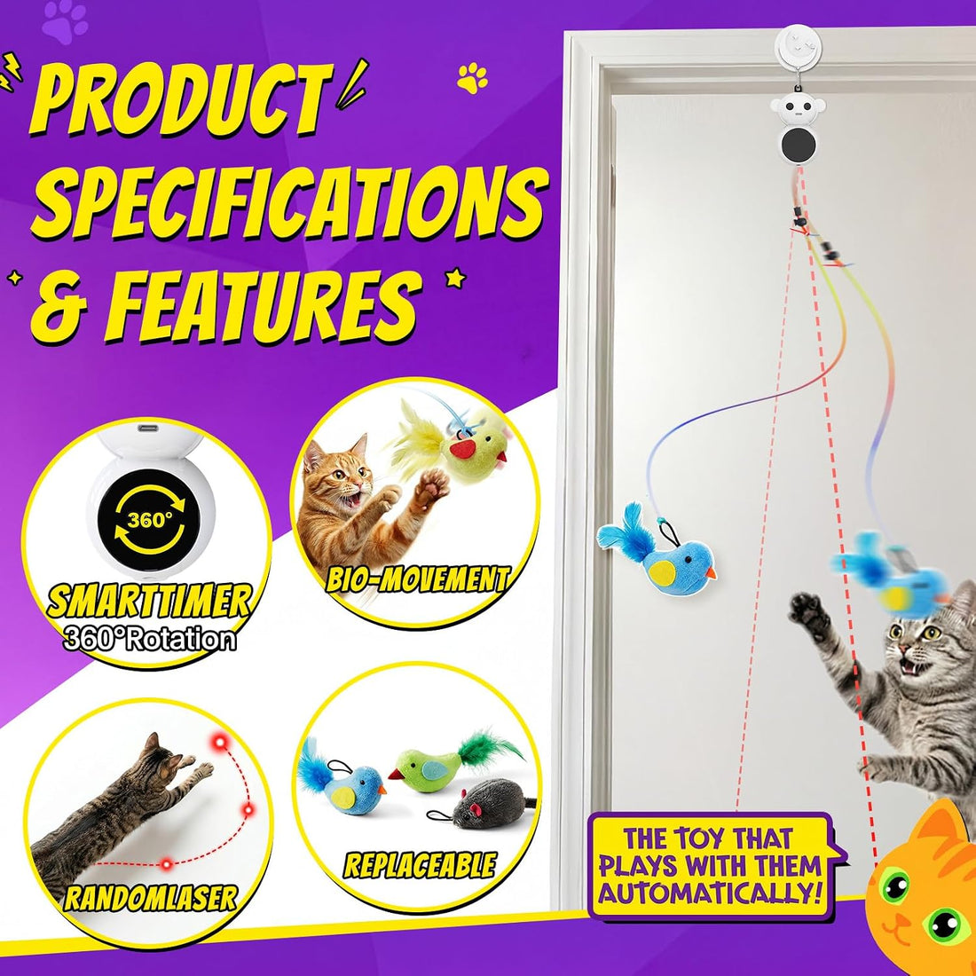 2-in-1 Interactive Laser Pointer Cat Toy & Flying Bird Wand