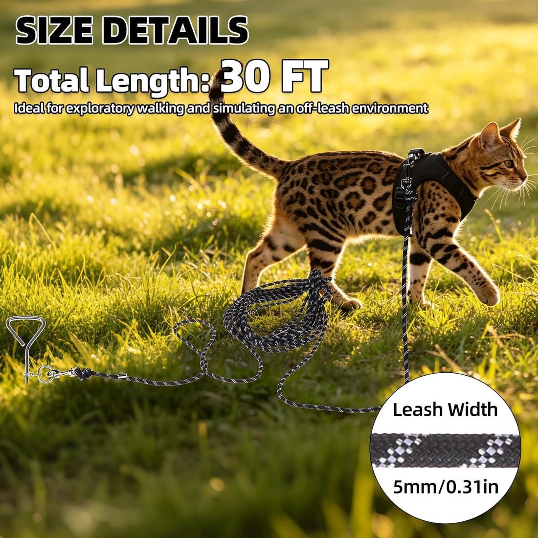 PUPTECK Reflective Long Cat Leash Pet Tie Out Spiral Stake