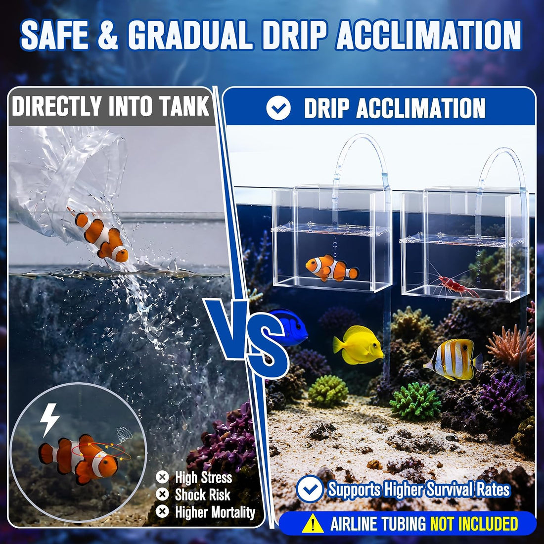 2 Pack Drip Acclimation Container for Fish, Coral & Shrimp