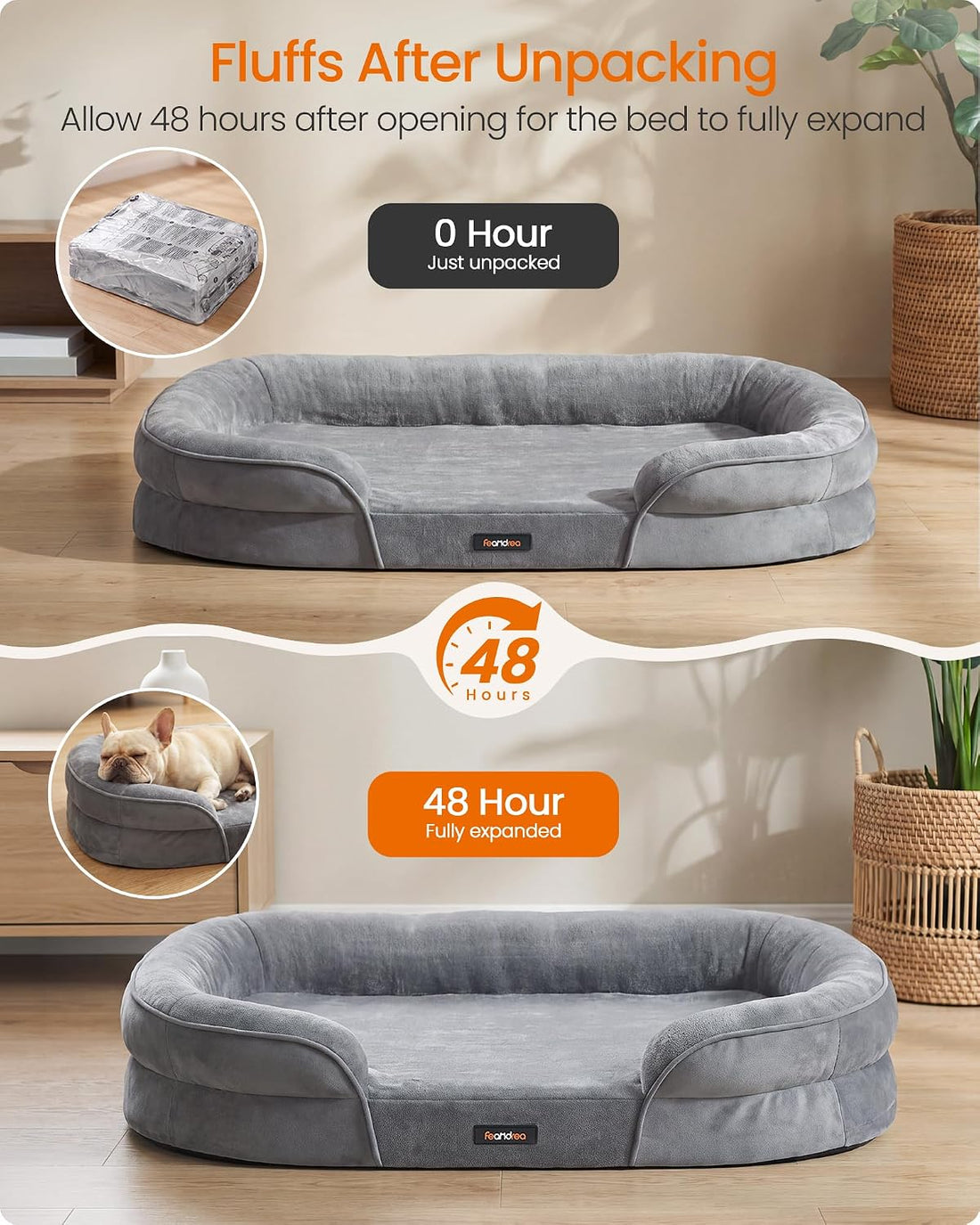 Feandrea Orthopedic Dog Bed, 30" Dog Couch with Removable Washable