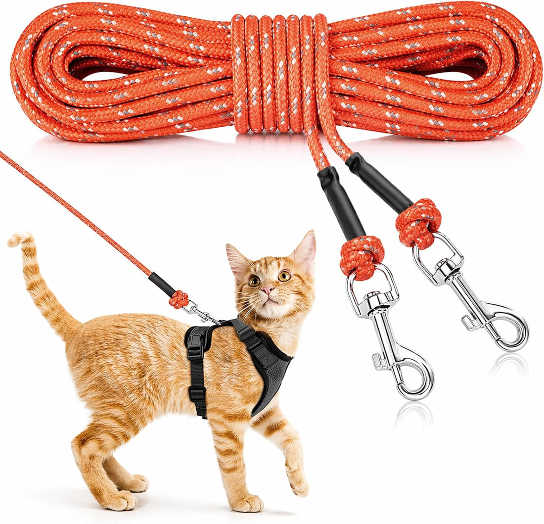 Reflective Cat Long Leash 15 FT, Outdoor Backyard Cat Tie Out Lead