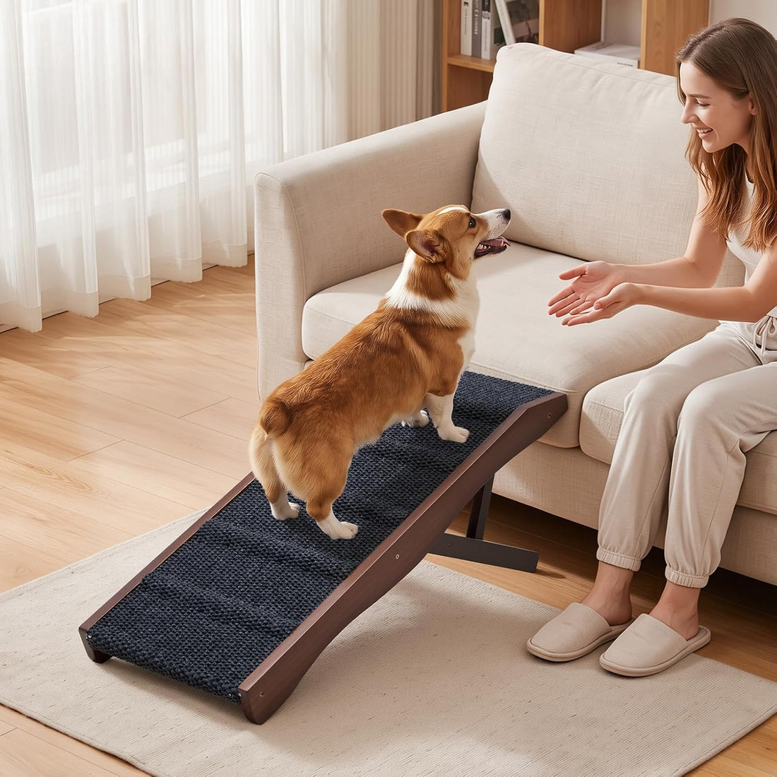 VEVOR Dog Ramp for Bed 23.2"-28.3" 6 Adjustable Height Foldable Pet