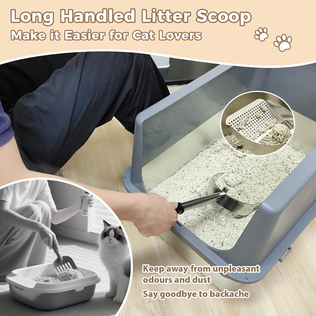 Cat Litter Scoop Deep Shovel,Detachable Long Handle Litter