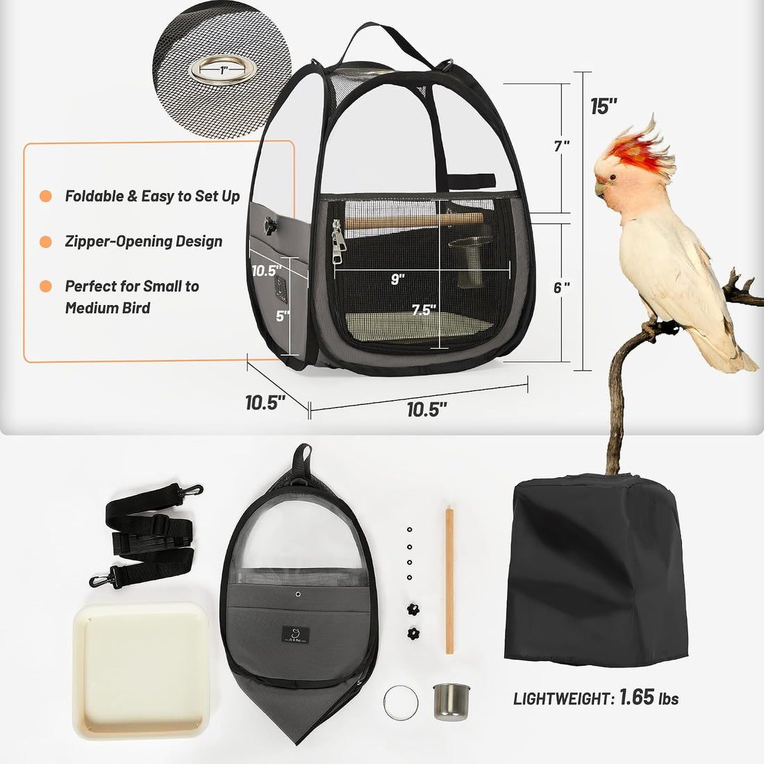 Bird Carrier for Travel with Clear Windows, Breathable Safe Fabric
