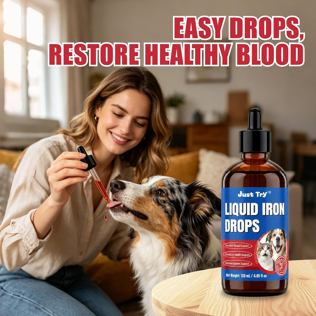 Just Try Iron Liquid Supplement, Iron for Dogs&Cats
