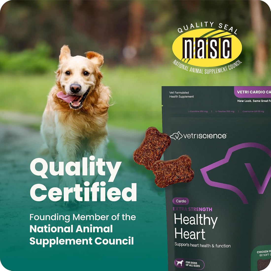 VetriScience Extra Strength Healthy Heart Chews for Dogs, Chicken
