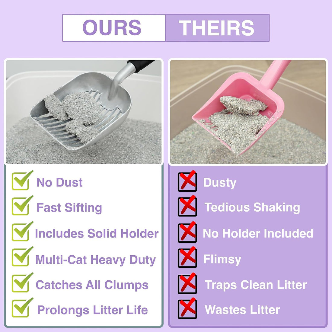 Heavy Duty Full Metal Cat Litter Scoop with Holder