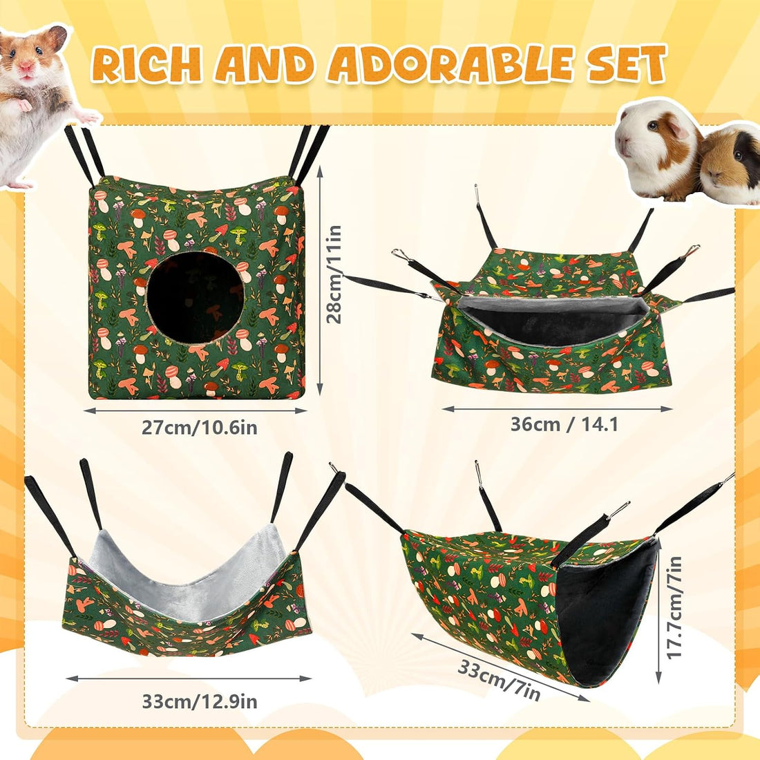 Geelin 8 Pcs Rat Hammock Set, Washable Guinea Pig Accessories for Cage