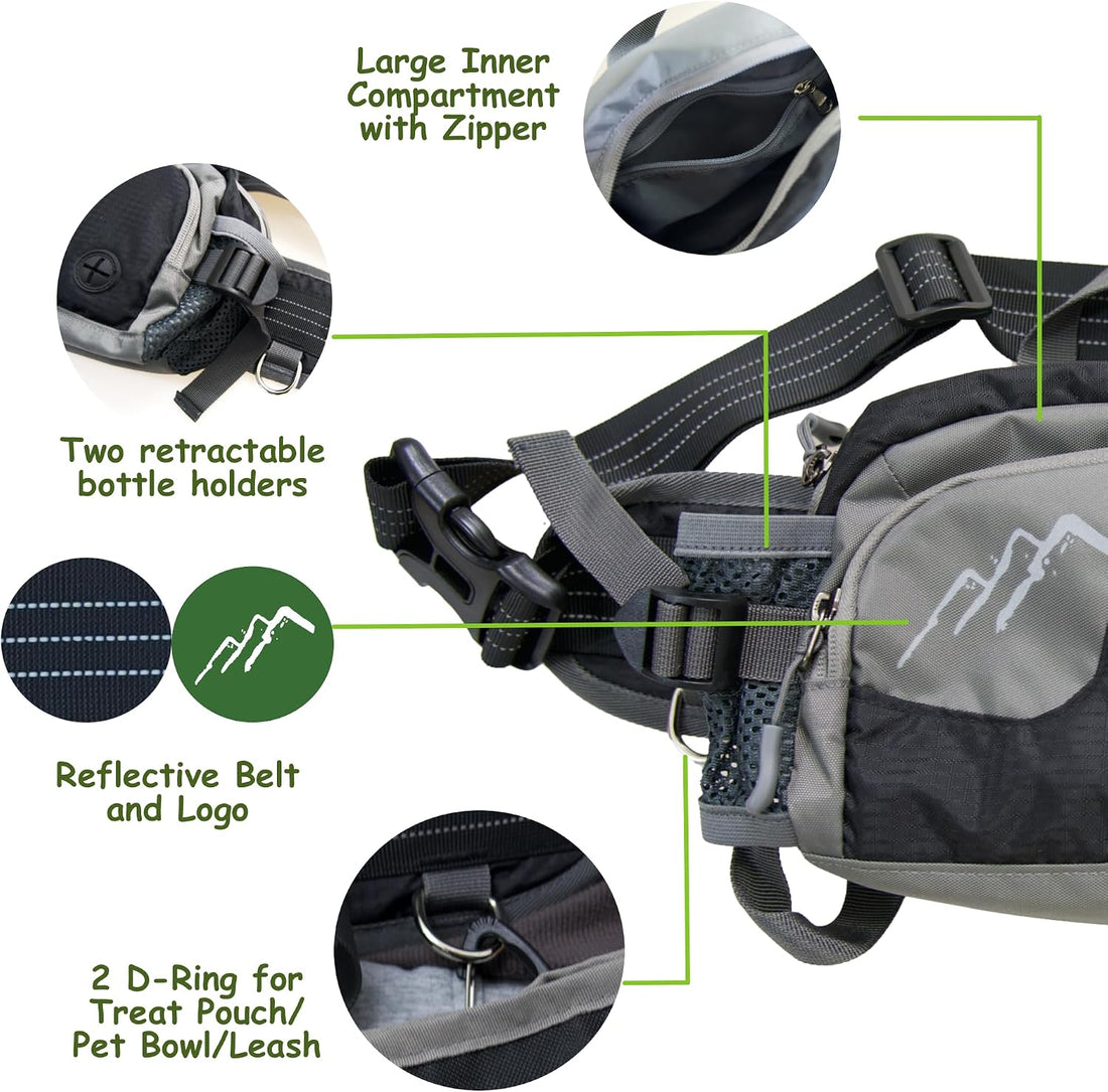 Dog Walking Fanny Pack with Removable Treat Pouch & 2 Retractable