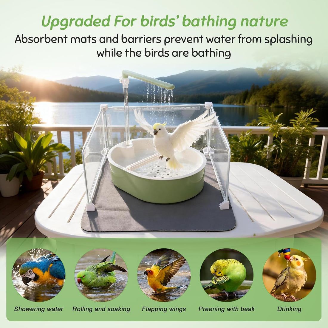 Automatic Parakeet Bird Bath, Fountain Birdbath with USB, 1 Set